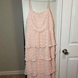 Pink Trixxi tiered midi dress with polka dots